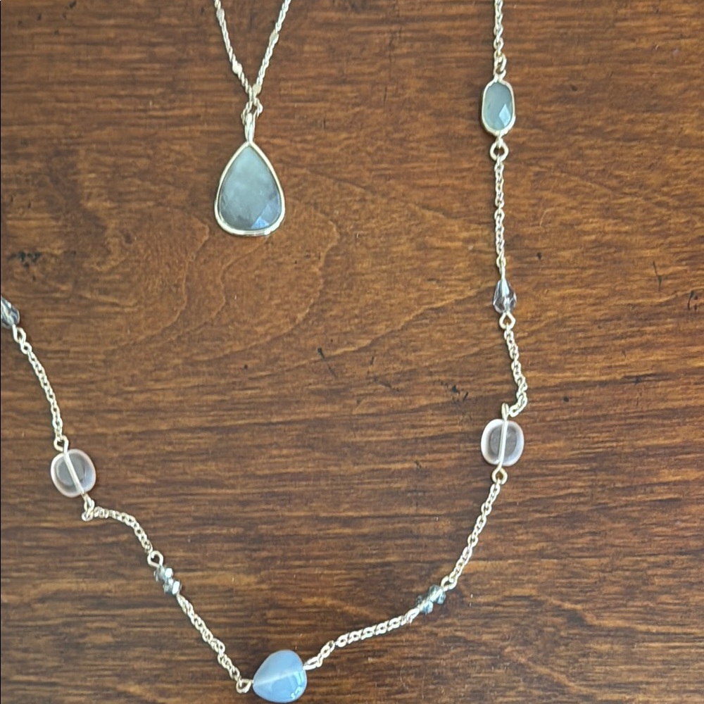 LOFT Outlet Women's Fashion Jewelry Gold and Blue Stone Necklace NWOT Never Worn - Picture 8 of 11